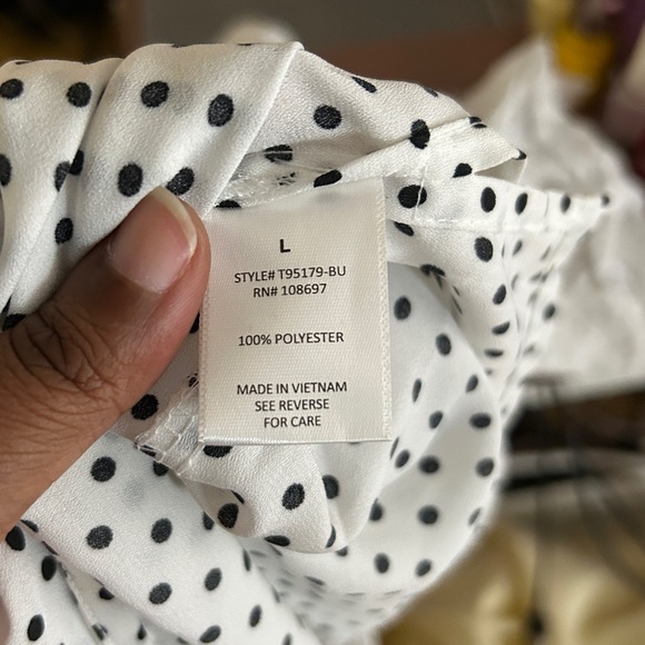 Business Casual Lightweight Cap Sleeve Blouse Sweet Rain Polka Dot Work Wear L - Picture 10 of 12